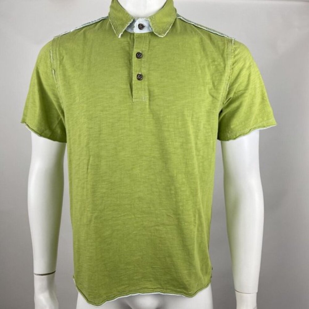 carbon2cobalt Cotton Polo Tee Shirt Mens M Short Sleeve Raw Trim Collared Green